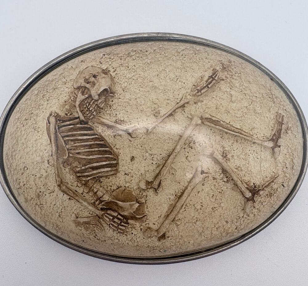 Memento Mori Vintage Resin Skeleton Silver Tone Belt Buckle